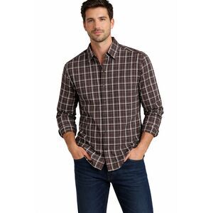 Perry Ellis Shirt Large Button Down Brown Plaid NWT